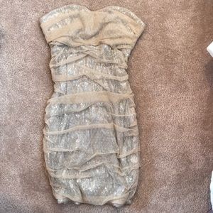 Express Cream Sequin Strapless Cocktail Dress